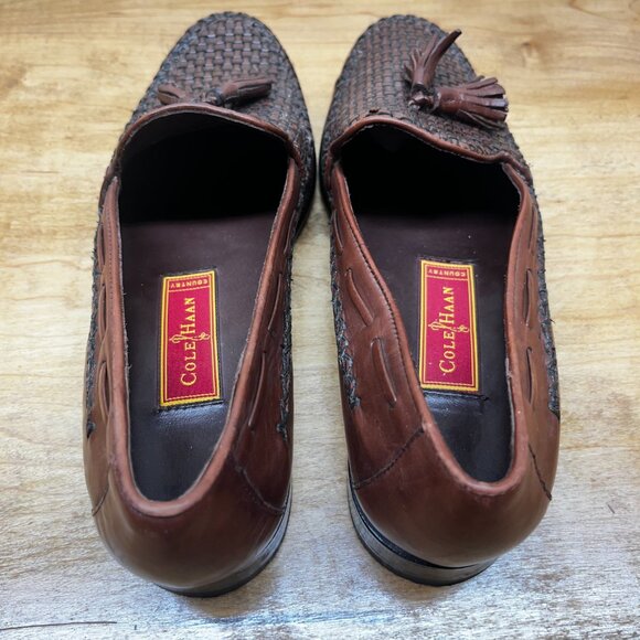 Cole Haan Leather Loafer Women's 7.5B Basket Weave Tassel Brown Slip On Casual - Picture 7 of 10